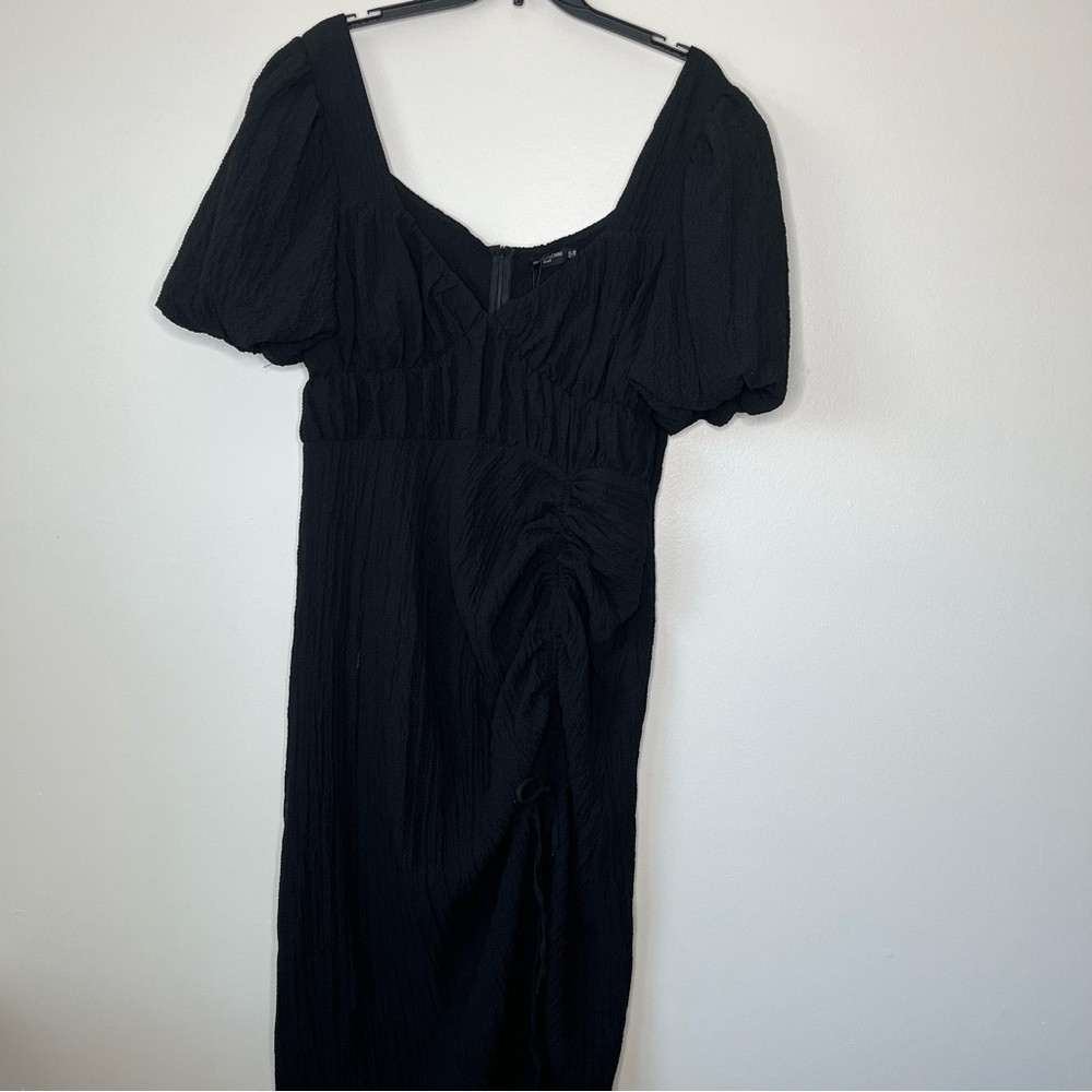 NWT Pretty Little Things Black Crepe Dress Ruching V Neck Flared Sleeves SZ 16